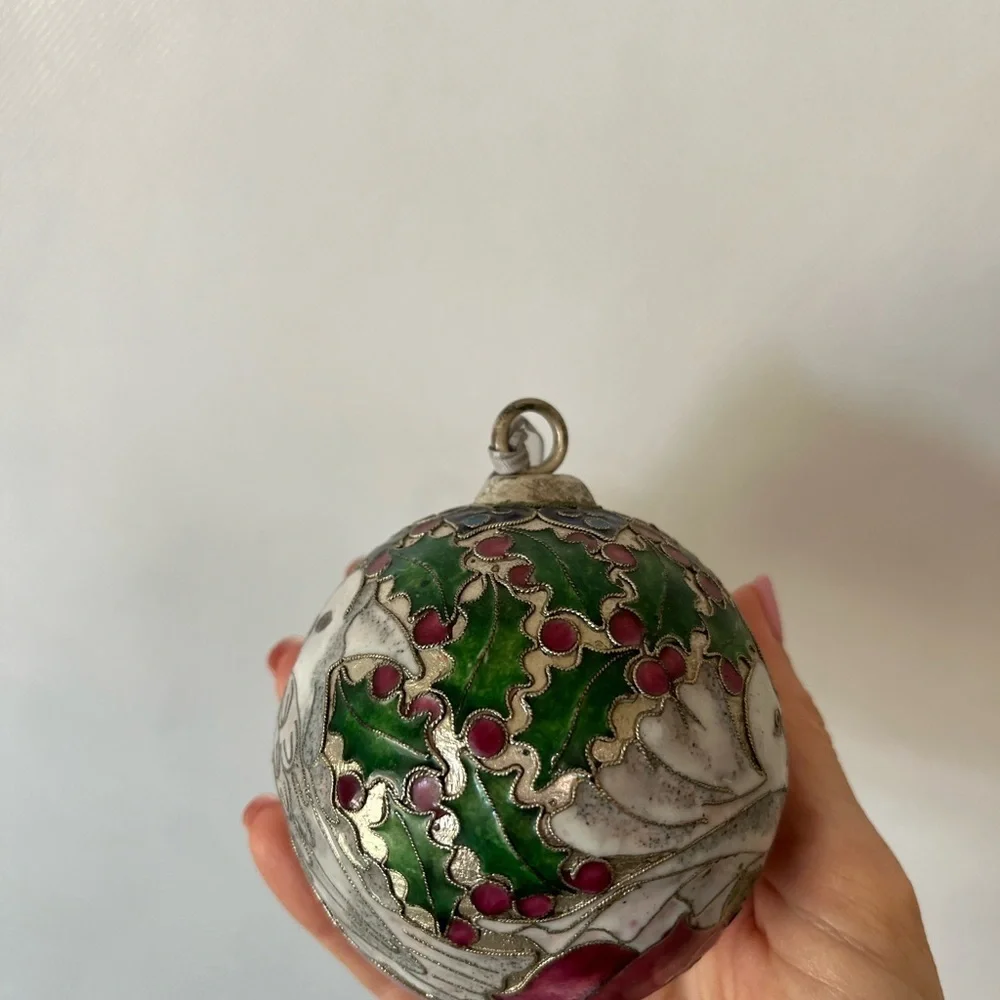 Christmas Ornament Enamel Cloisonné Ball Two Turtle Doves